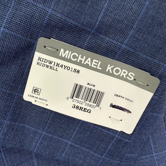 Michael Kors Mens Classic Fit Plaid Stretch Wool Blend Suit Jacket Navy Blue 38R - Picture 3 of 5